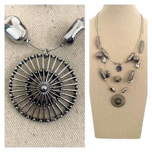 Chico’s Austro Multi-Strand Silver Wire Pendant Necklace with Beads Discs
